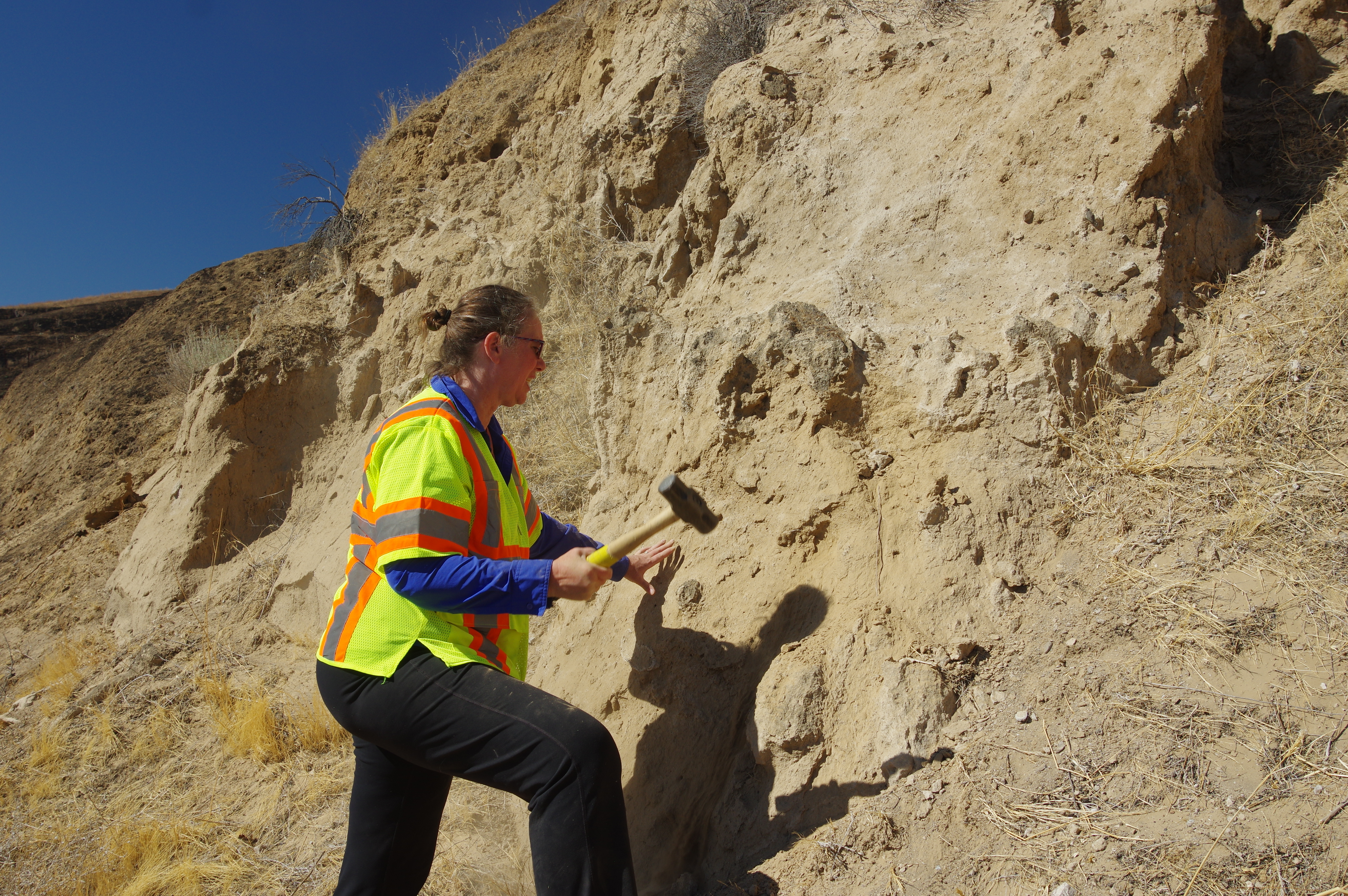 Dr. Mahan near a faulted loess sequence